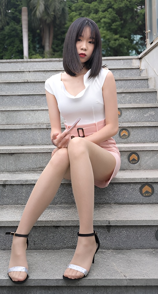 高腰粉裙女孩【套图+视频】