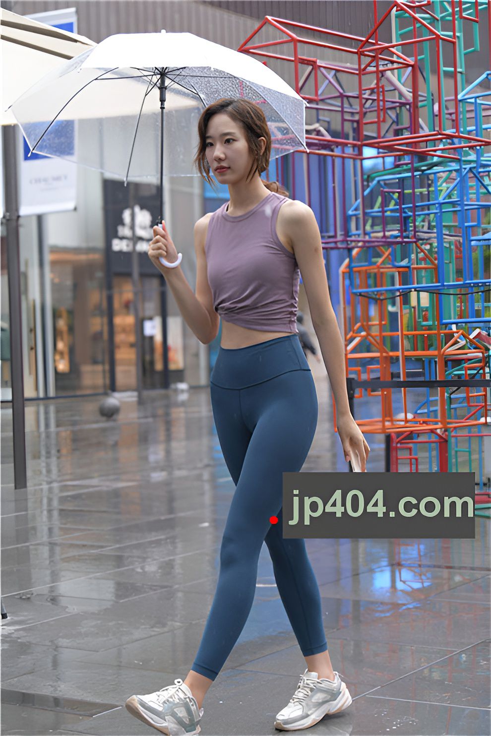 蓝色瑜伽裤运动系高挑美女【套图+视频】