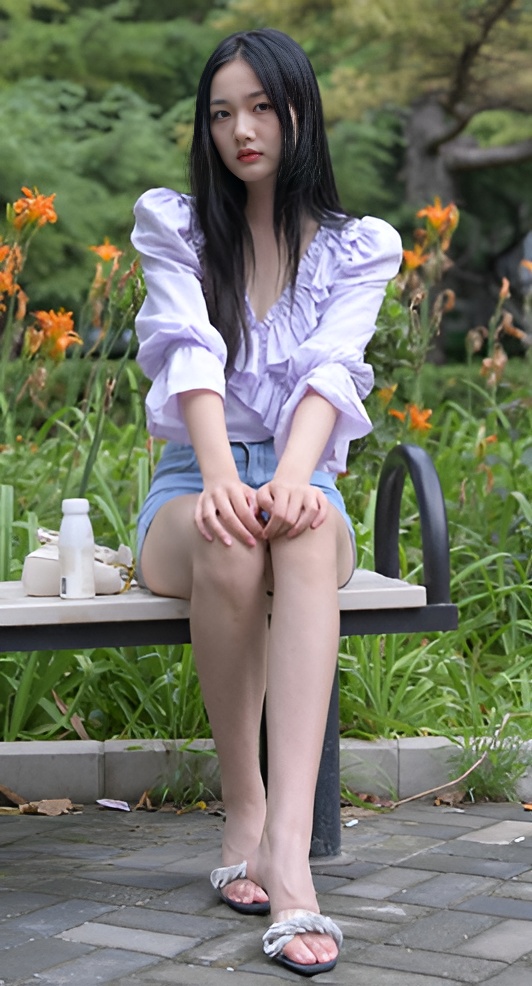 蓝色牛仔热裤长腿美女【套图+视频】