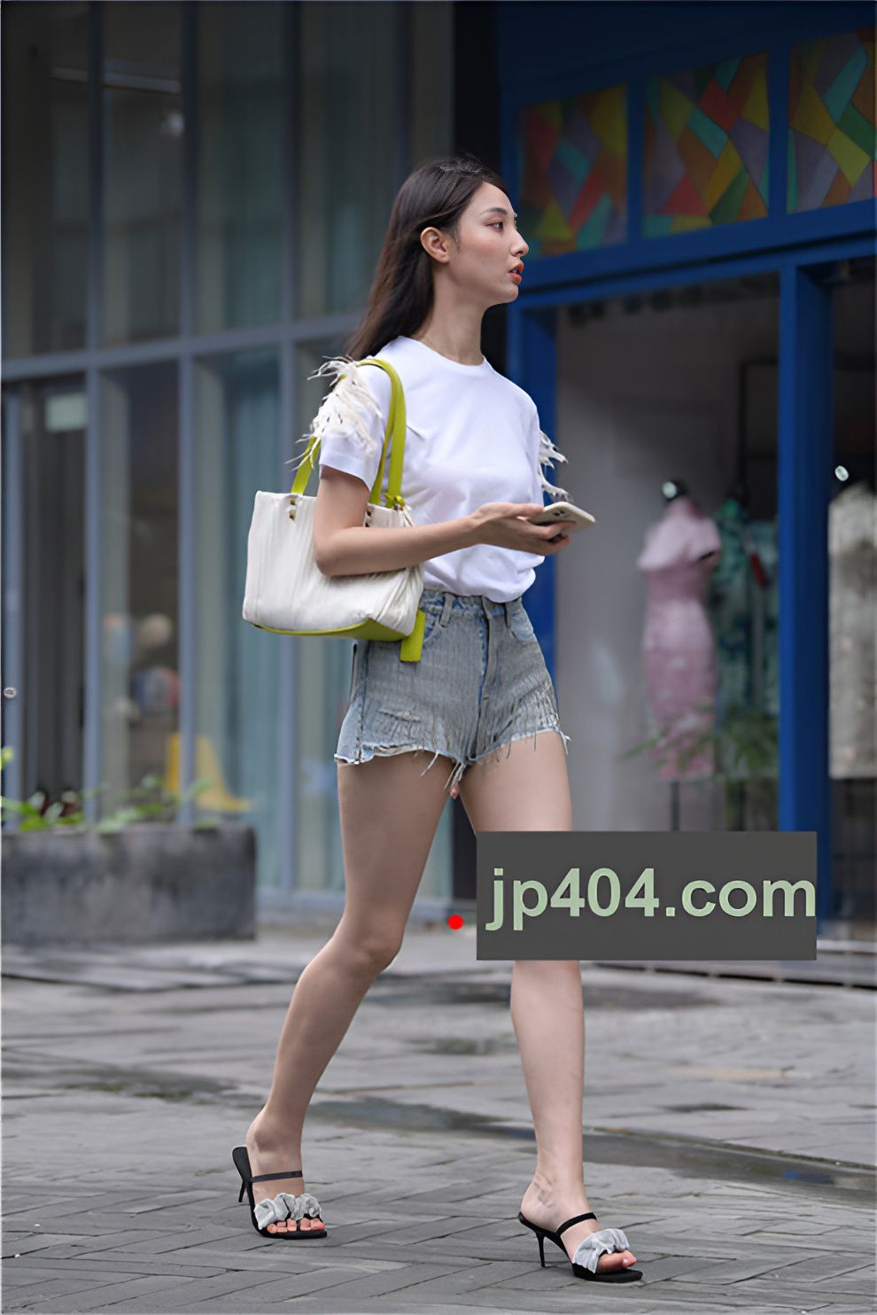 蓝色牛仔热裤美女【套图+视频】