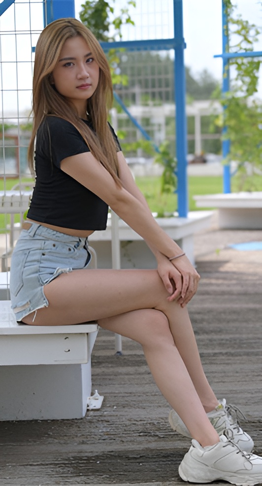 蓝色牛仔热裤女孩【套图+视频】